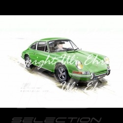 Porsche 911 Classic green big aluminum frame with black and white sketch Limited edition Uli Ehret - 527