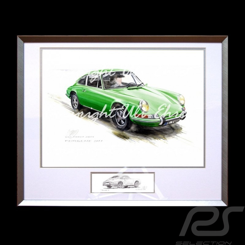 Porsche 911 Classic green big aluminum frame with black and white sketch Limited edition Uli Ehret - 527