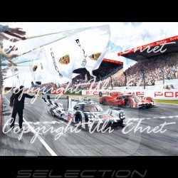 Porsche 919 n°19 Le Mans 2015 victory big aluminum frame with black and white sketch Limited edition Uli Ehret - 566