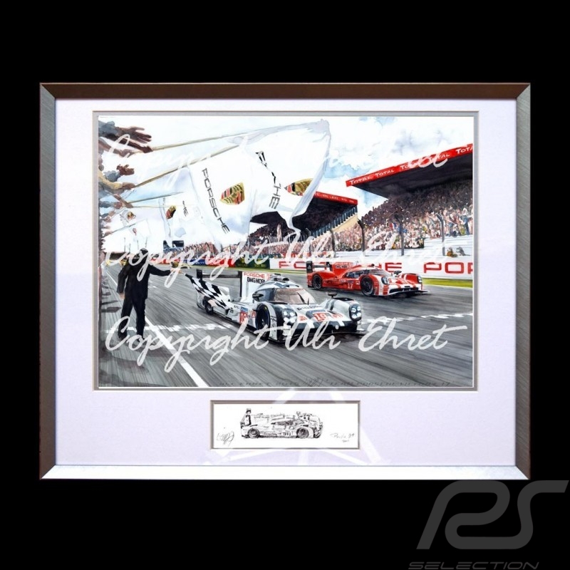 Porsche 919 n°19 Le Mans 2015 victory big aluminum frame with black and white sketch Limited edition Uli Ehret - 566