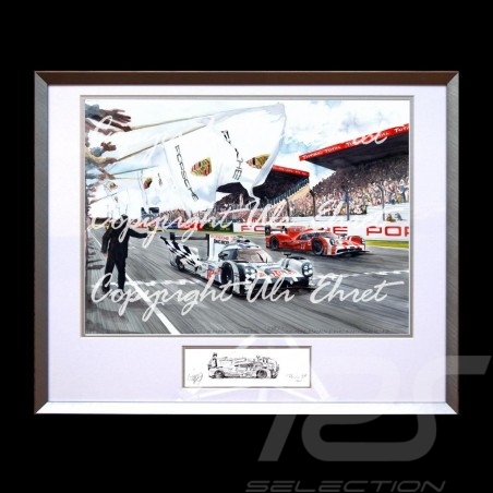 Porsche 919 n°19 Sieg Le Mans 2015 große Aluminium Rahmen mit Schwarz-Weiß Skizze Limitierte Auflage Uli Ehret - 566