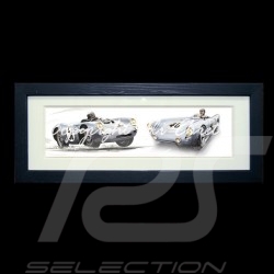 Porsche 550 Duo n° 37 and n° 40 wood frame black with black and white sketch Limited edition Uli Ehret - 113