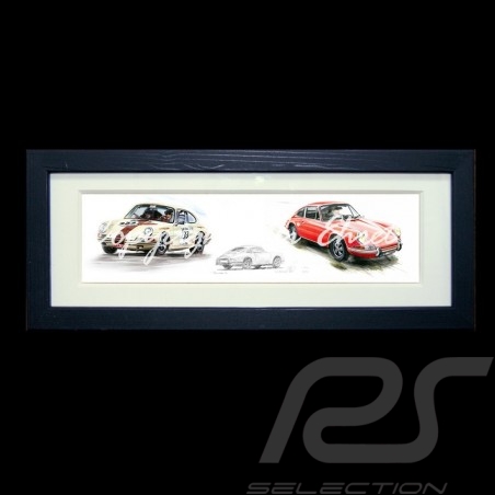 Porsche Poster 550 Duo n° 37 und n° 40 schwarz Holzrahmen mit Schwarz-Weiß Skizze Limitierte Auflage Uli Ehret - 113