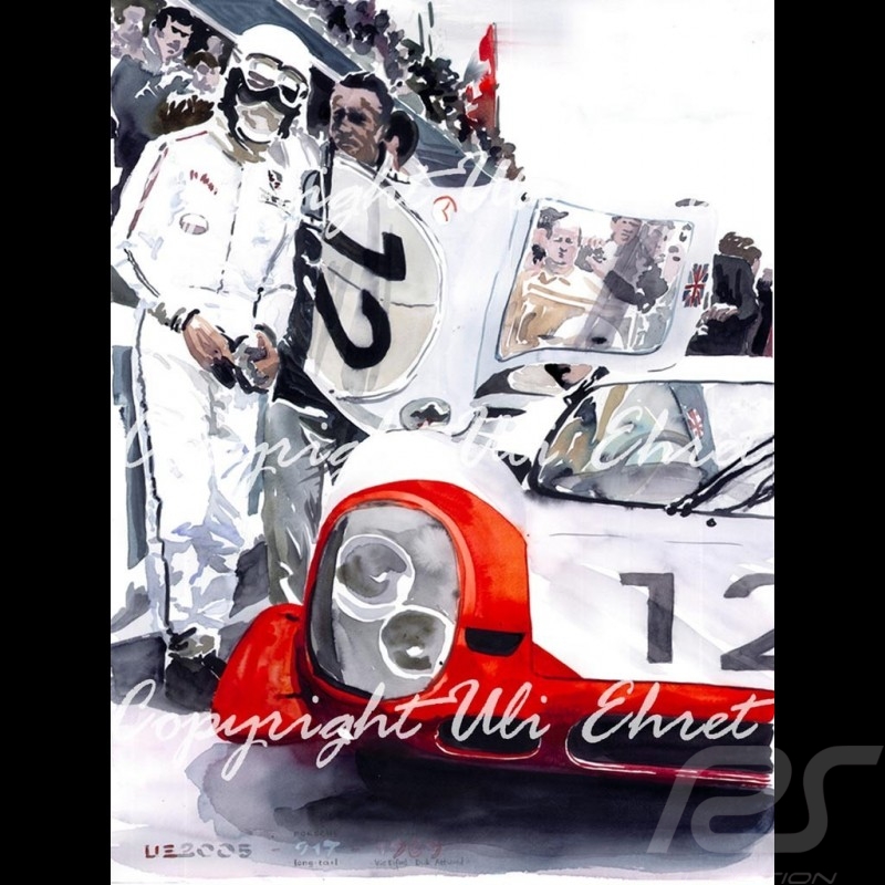 Porsche 917 LH n° 12 1969 blanche et rouge avec pilote Edition limitée Uli Ehret - 27 sur toile canvas leinwand