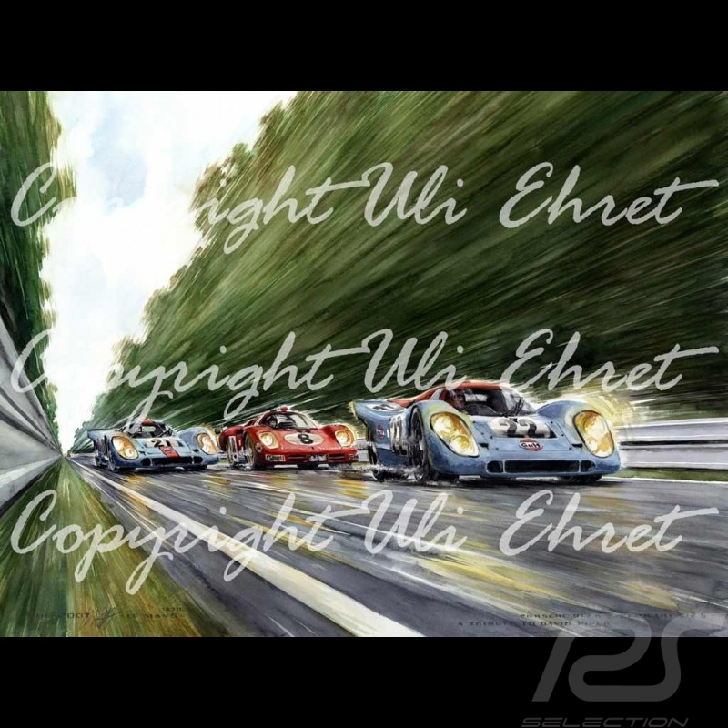 Porsche 917 K Gulf n° 21 und 22 voller Geschwindigkeit auf leinwand Limitierte Auflage Uli Ehret - 111