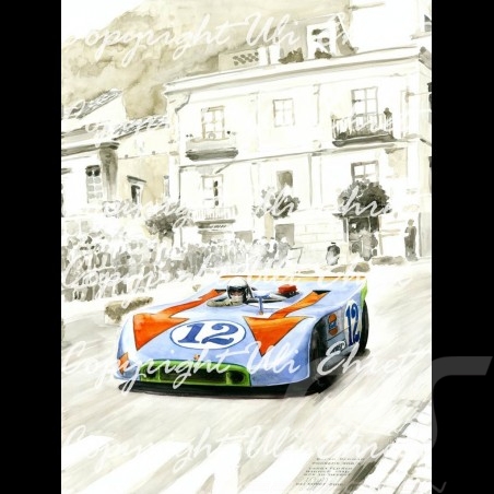 Affiche Porsche 908 /03 vainqueur Targa Florio 1970 n° 12 édition limitée signée Uli Ehret - 371 - sur toile canvas leinwand