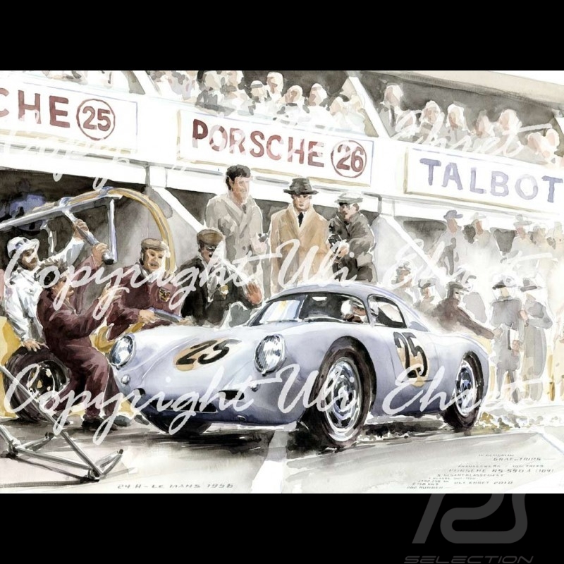 Porsche Poster 550 A Le Mans 1956 n° 25 on canvas limited edition signed by Uli Ehret - 309A