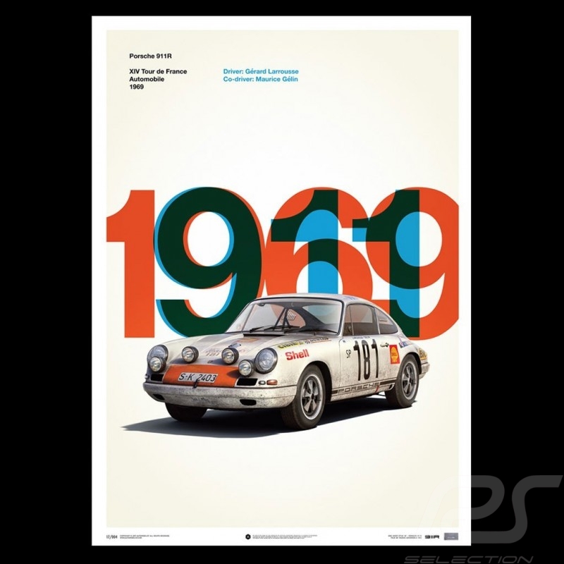 Porsche Poster 911 R vainqueur winner sieger Tour de France 1969 Edition limitée