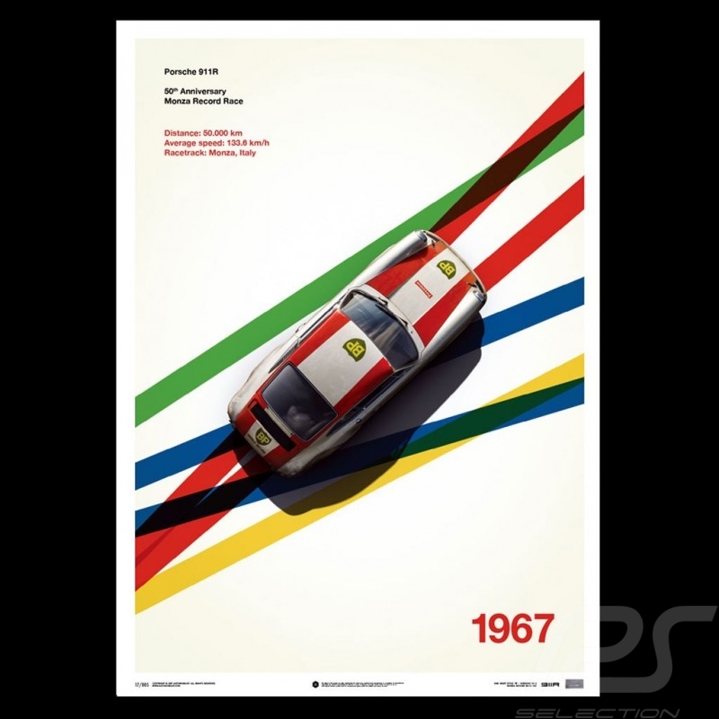 Porsche Poster 911 R Speed Record Record de vitesse Monza 1967 Geschwindigkeitsaufzeichnung Edition limitée