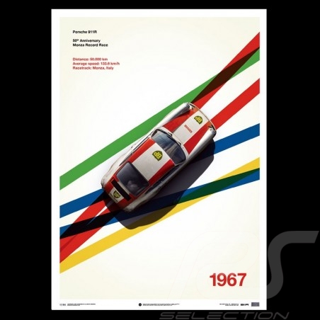 Porsche Poster 911 R Speed Record Record de vitesse Monza 1967 Geschwindigkeitsaufzeichnung Edition limitée