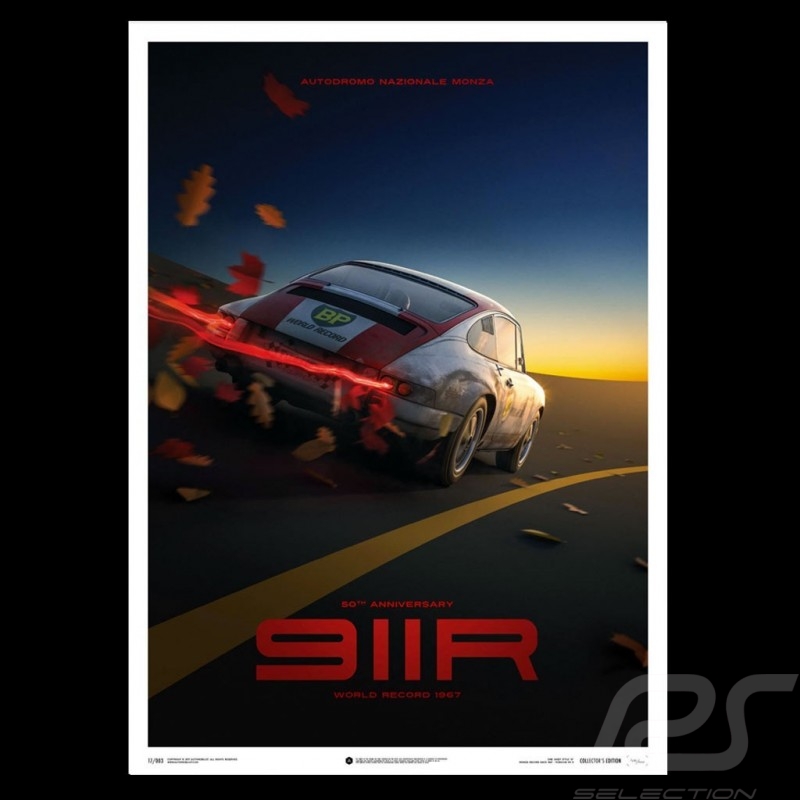 Porsche Poster 911 R Record de vitesse Monza 1967 Collector's edition