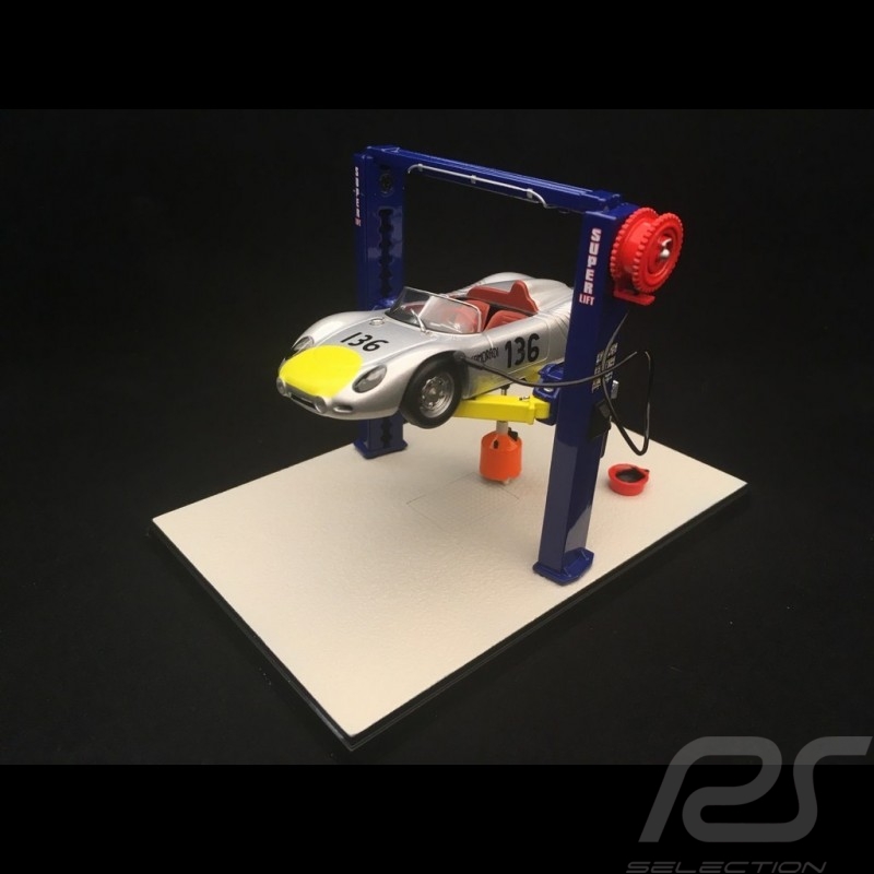 Two-post lift blue / yellow die-cast 1/43