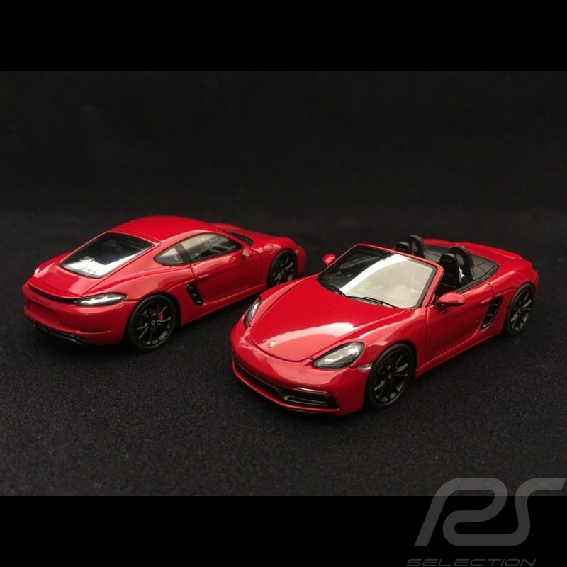 Duo Porsche 718 Boxster / Cayman GTS type 982 2017 karminrot 1/43 Spark WAP0202070J / WAP0204200J