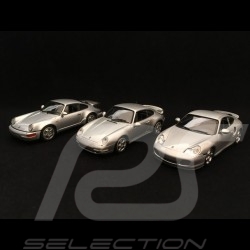 Trio Porsche 911 Turbo type 964 993 996 grey metallic 1/43 Minichamps 943069103 943069203 943069303