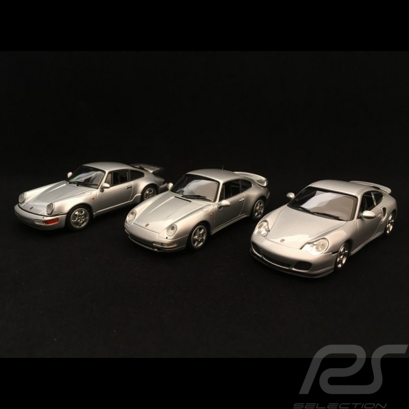 Trio Porsche 911 Turbo type 964 993 996 grau metallic 1/43 Minichamps 943069103 943069203 943069303