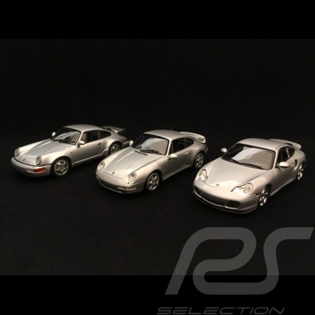 Trio Porsche 911 Turbo type 964 993 996 grey metallic 1/43 Minichamps 943069103 943069203 943069303