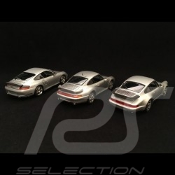 Trio Porsche 911 Turbo type 964 993 996 grey metallic 1/43 Minichamps 943069103 943069203 943069303