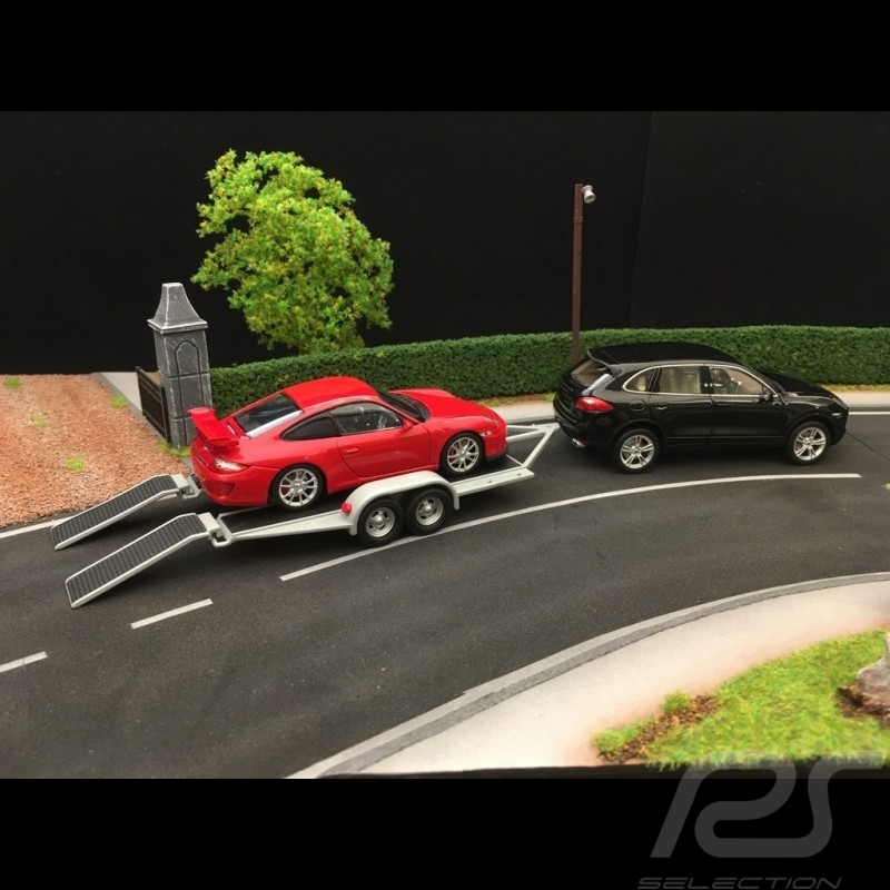 Car transporter trailer for Porsche double axle grey 1/43 Greenlight 14303