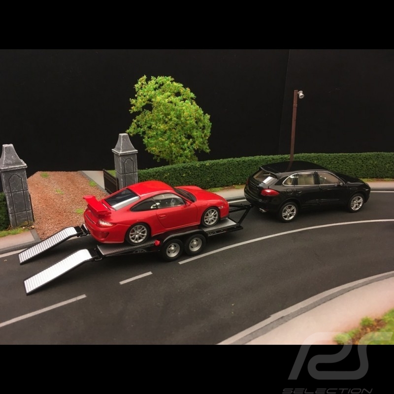 Car transporter trailer for Porsche double axle black 1/43 Greenlight 14302