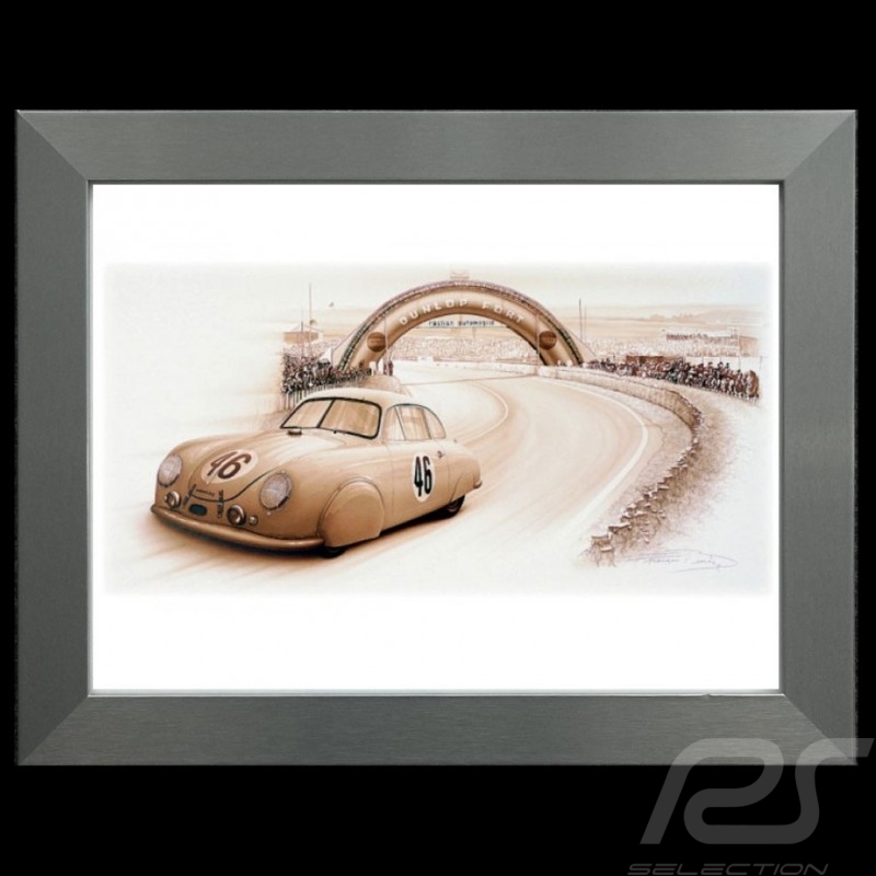 Porsche Poster 356 Le Mans 1951 n° 46 Aluminium Rahmen François Bruère - N109