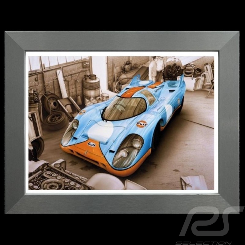 Porsche Poster 917 K Le Mans 1971 Gulf Cadre aluminium François Bruère - N110