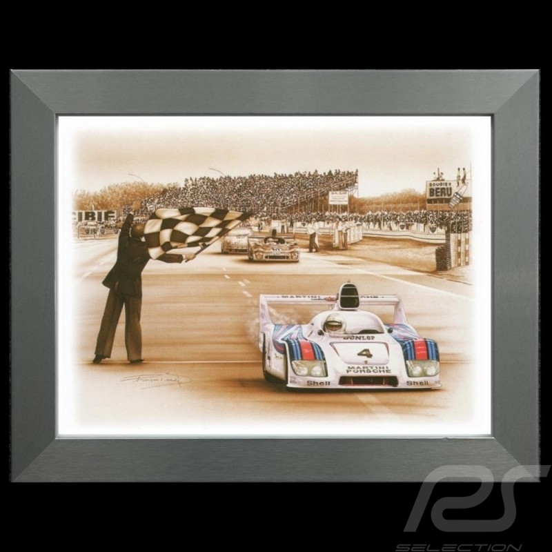 Porsche Poster 936 Sieger Le Mans 1977 n° 4 Aluminium Rahmen François Bruère - N69