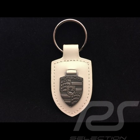 Porsche Schlüsselanhänger Wappen creme / Silber