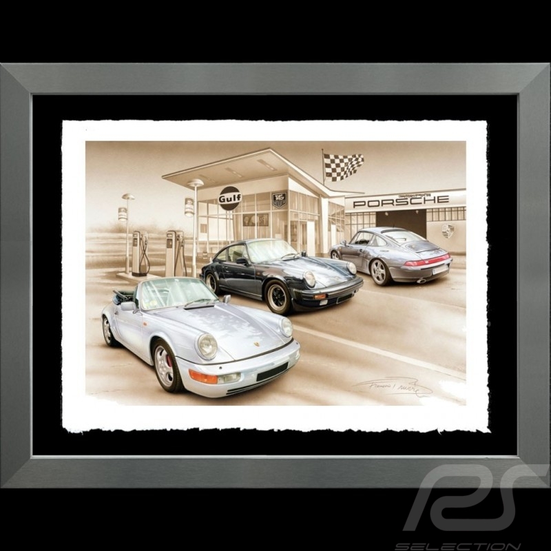Porsche Poster 911 air evolution 1977-1998 Limited edition aluminum frame François Bruère - VA135