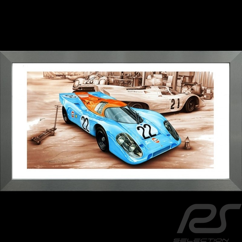 Porsche Poster 917 K Le Mans 1970 n° 22 Gulf Cadre aluminium François Bruère - V124 Porsche Poster 917 K Le Mans 1970 n° 22 Gulf Cadre aluminium François Bruère - V124