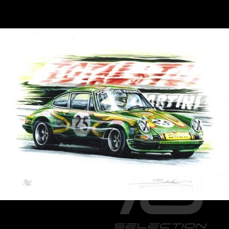 Porsche 911 S n° 25 Kremer en action à Rouen dessin original de Sébastien Sauvadet