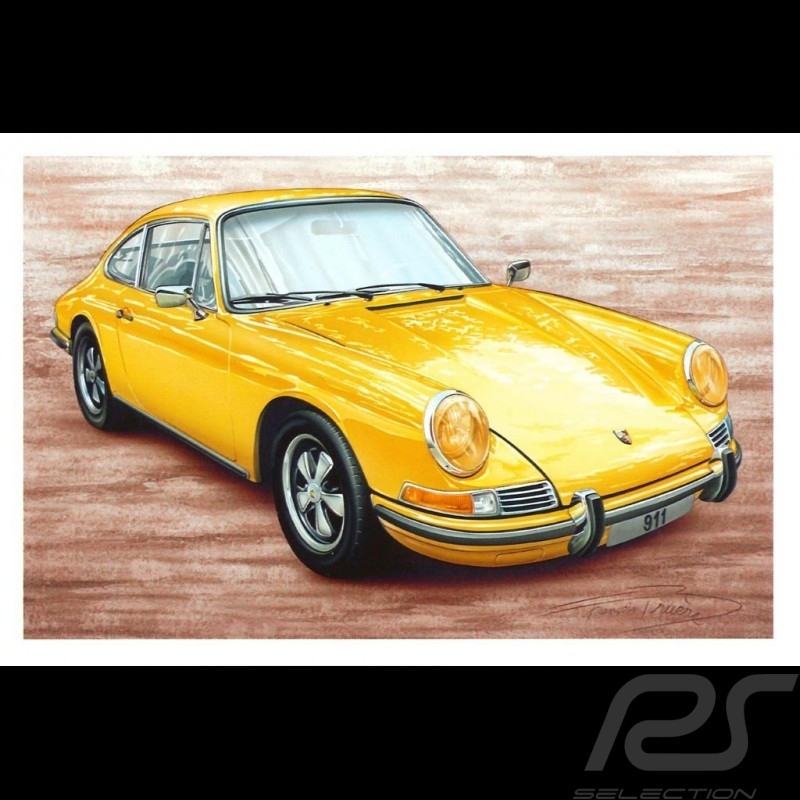 Porsche Postkarte 911 S 2.2 gelb 1969 François Bruère - CP139