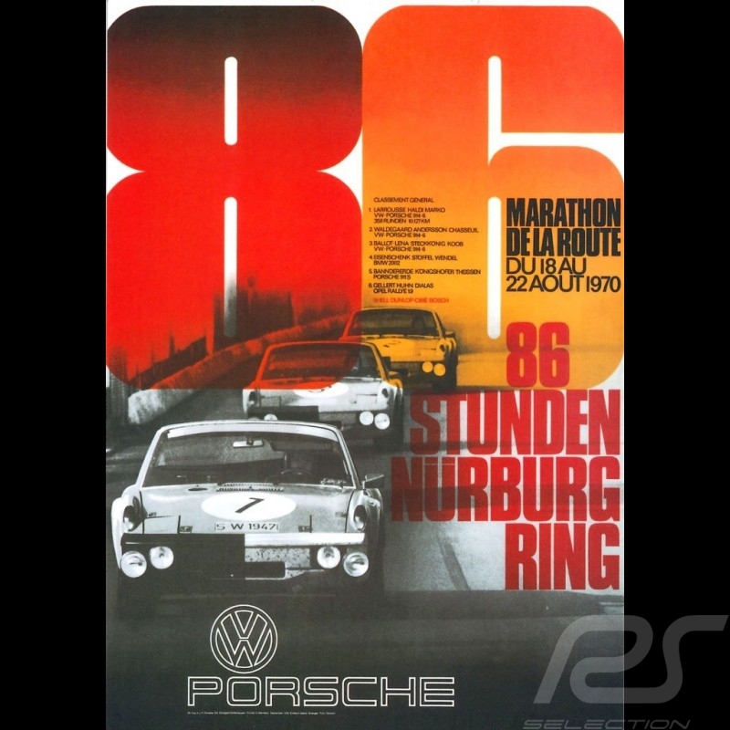 Postcard Porsche 914 winner Marathon de la route 86 h Nurburgring 1970