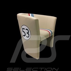 Fauteuil cabriolet Tub chair Tubstuhl Racing Inside n° 53 Herbie blanc cassé / bande tricolore