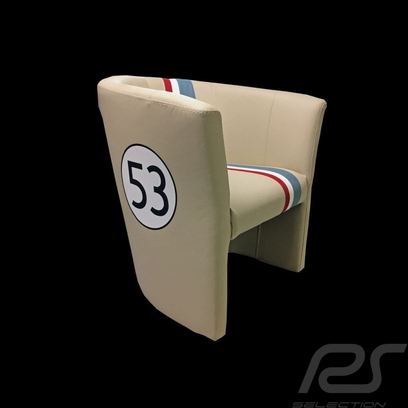 Fauteuil cabriolet Tub chair Tubstuhl Racing Inside n° 53 Herbie blanc cassé / bande tricolore