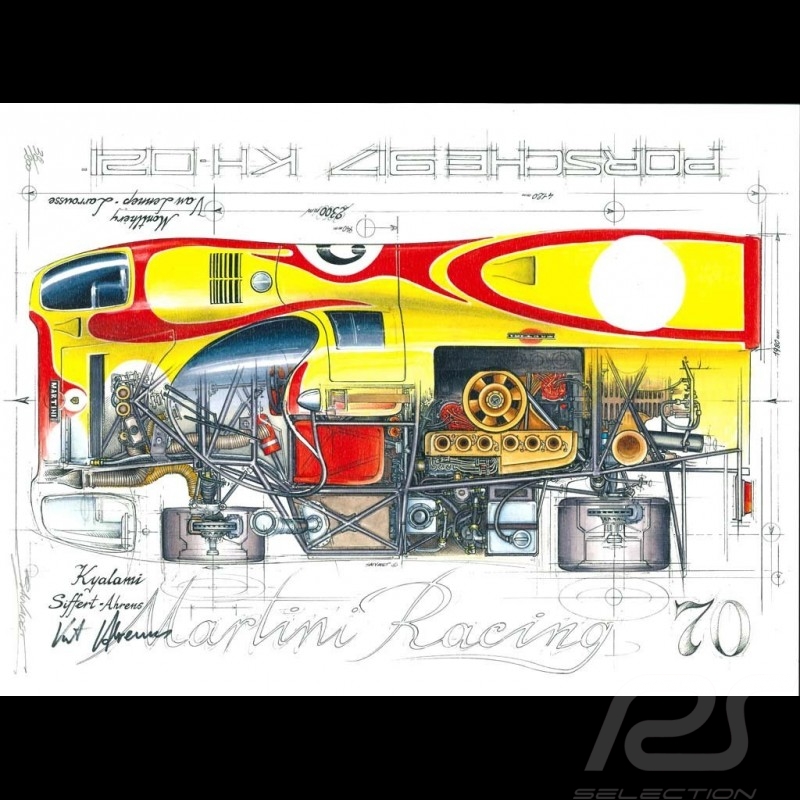 Porsche 917 Martini Racing Kyalami 1970 n° 2 Kurt Ahrens signature dessin original de Sébastien Sauvadet