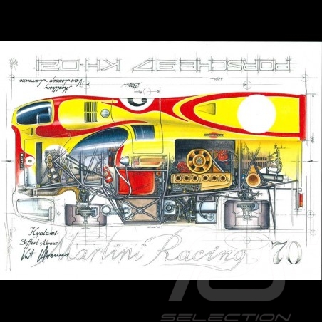 Porsche 917 Martini Racing Kyalami 1970 n° 2 Kurt Ahrens signature original drawing by Sébastien Sauvadet