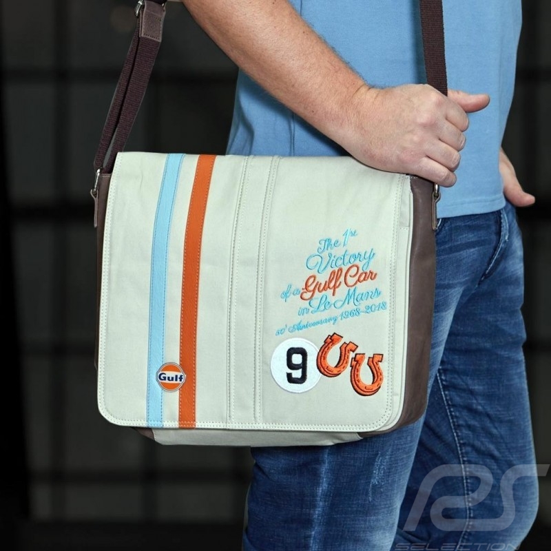 Messenger bag Gulf Le Mans 1968 victory beige leather / fabric