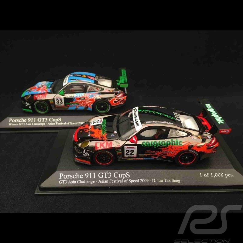 Duo Porsche 911 type 997 GT3 Cup S GT3 Asia Challenge 2009 1/43 Minichamps 400097933 400097922