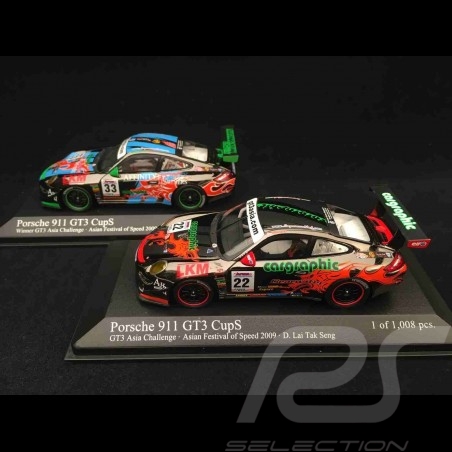 Duo Porsche 911 typ 997 GT3 Cup S GT3 Asia Challenge 2009 1/43 Minichamps 400097933 400097922