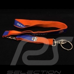 Porte clé  Gulf 50ème anniversaire 50th Anniversary  ruban tour de cou fixation chrome orange et bleu lanyard key strap Schlüsse
