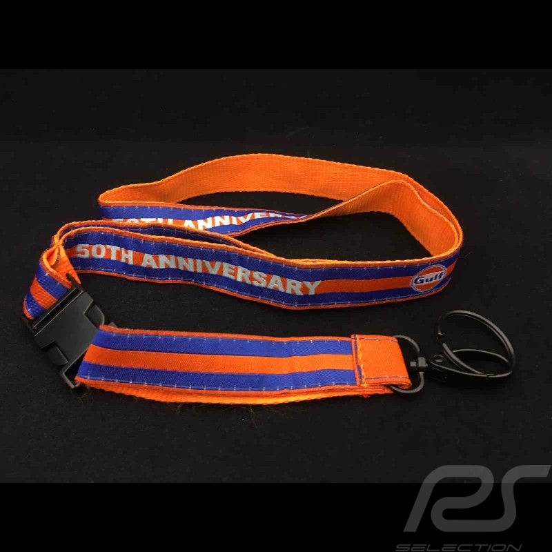 Gulf 50th Anniversary lanyard key strap orange and blue black fixation