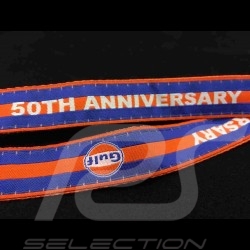 Porte clé  Gulf 50ème anniversaire 50th Anniversary ruban tour de cou fixation noire orange et bleu lanyard key strap Schlüsselr