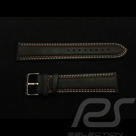 Bracelet de montre Racing Team cuir noir / surpiqures bleu Gulf et orange Watch strap Uhrenarmband 