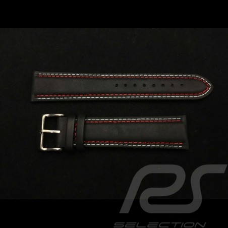Bracelet de montre Racing Team cuir noir / surpiqures rouge Martini et bleu Watch strap Uhrenarmband 