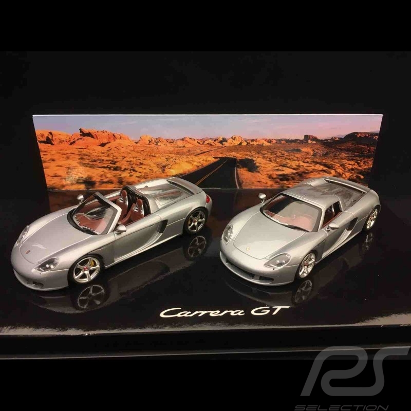 Set Porsche Carrera GT mit and ohne abnehmbarem Dach GT Silbergrau metallic 1/43 Minichamps WAP02010314