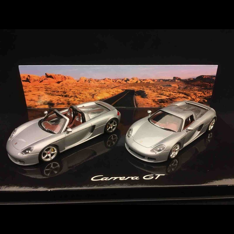 Set Porsche Carrera GT with and without removable roof GT silver grey 1/43  Minichamps WAP02010314