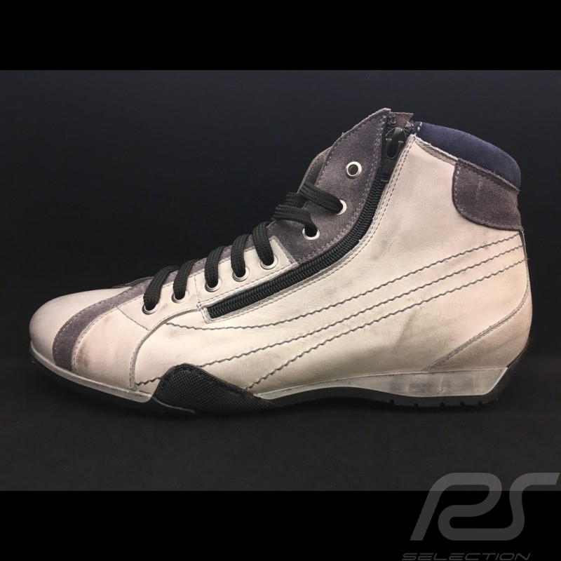 Hi-top Sneaker / basket high shoes style race driver off-white grey leather - men