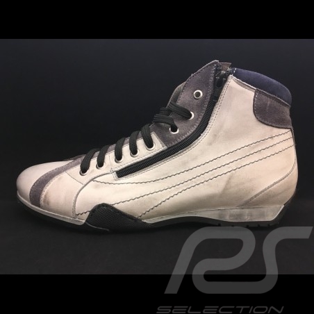 Hi-top Sneaker / basket high shoes style race driver off-white grey leather - men