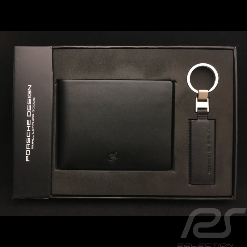 Set Porsche Geldbörse Geldhalter H8 mit Schlüsselanhänger schwarze Leder Touch Porsche Design 4090002481