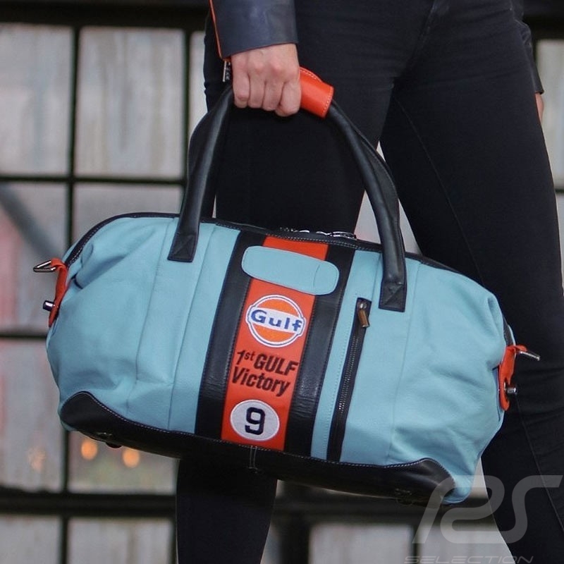 Gulf Racing Reisetasche Le Mans 1968 Sieg Medium Leder blau / orange / schwarz